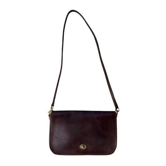 Vintage Coach Purse 1970s Brown Leather Flap Shoulder Bag Crossbody New York Mad - Picture 2 of 15